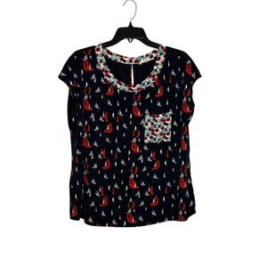 Porridge anthropogie Womens Navy Sailboat Print Short Sleeve Top size large